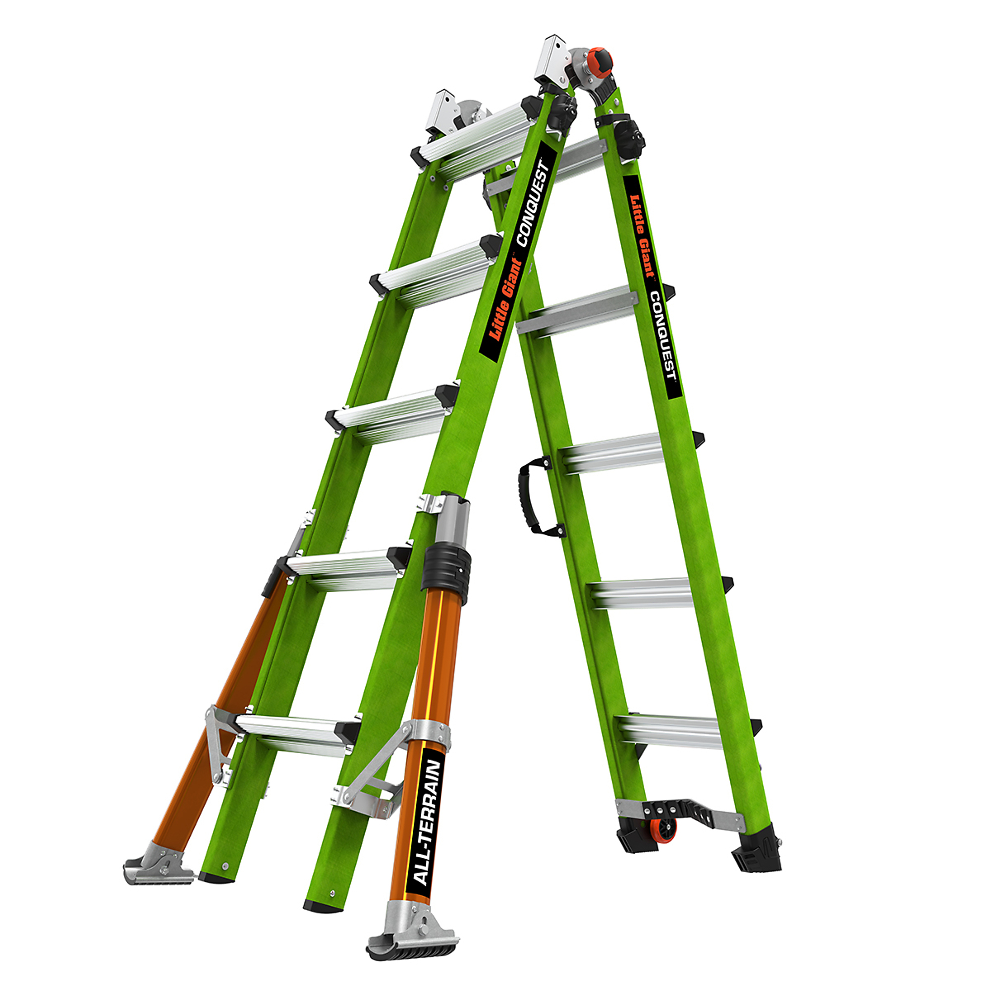 Little Giant Conquest All-Terrain Ladder - 22ft., Fiberglass, 300-Lb. Capacity, Type 1A, Adjustable Outriggers, Model# 17102-001